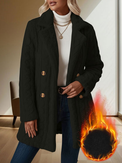 Notched Lapel Double-Breasted Mid-Length Faux Fur Jacket