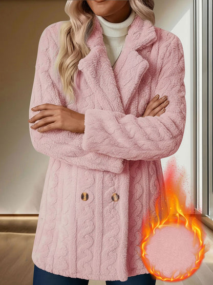 Notched Lapel Double-Breasted Mid-Length Faux Fur Jacket