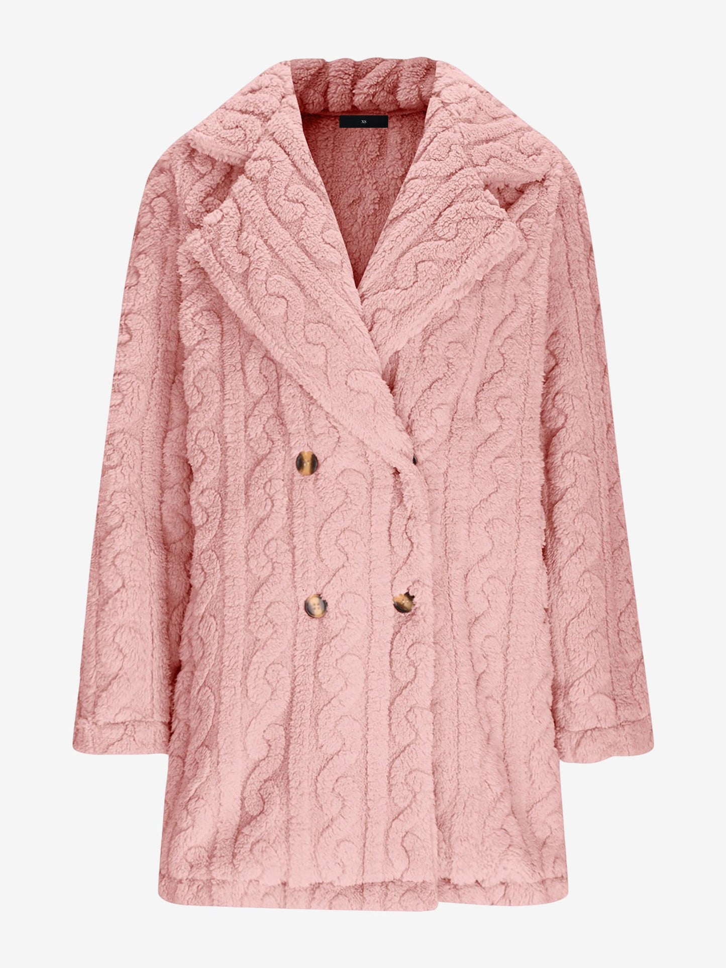 Notched Lapel Double-Breasted Mid-Length Faux Fur Jacket