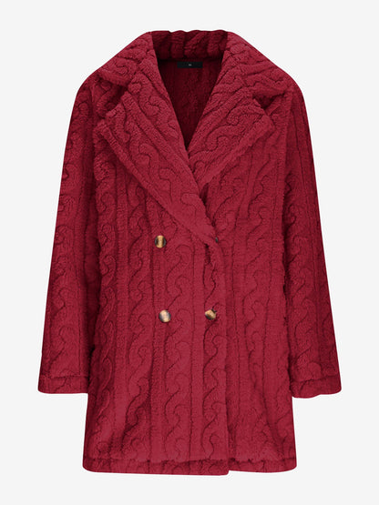 Notched Lapel Double-Breasted Mid-Length Faux Fur Jacket