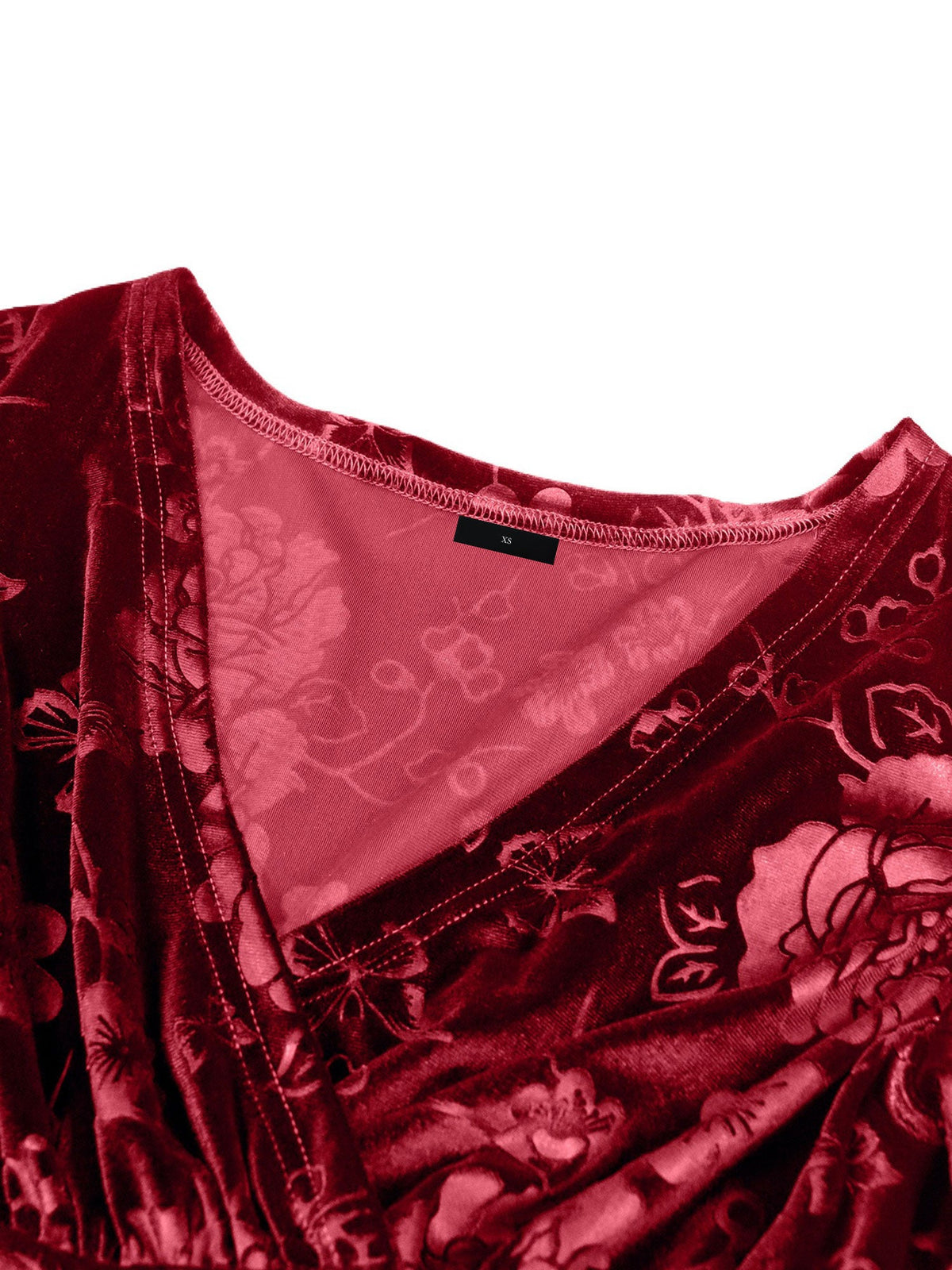 Velvet Floral Textured V Neck Long Sleeves Maxi Dress