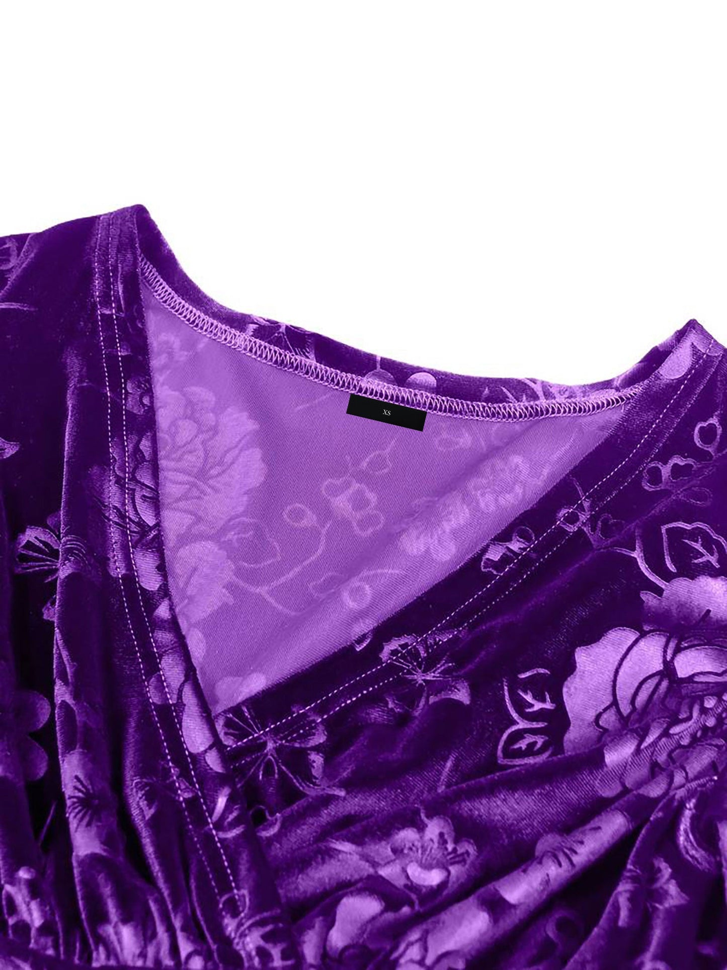 Velvet Floral Textured V Neck Long Sleeves Maxi Dress