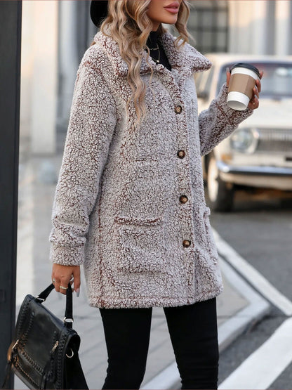 Loose Fit Collared Button Down Mid-Length Faux Fur Coat