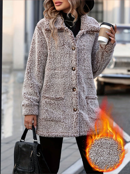 Loose Fit Collared Button Down Mid-Length Faux Fur Coat