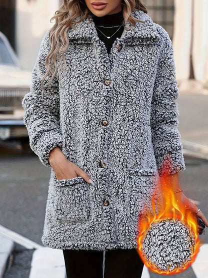 Loose Fit Collared Button Down Mid-Length Faux Fur Coat