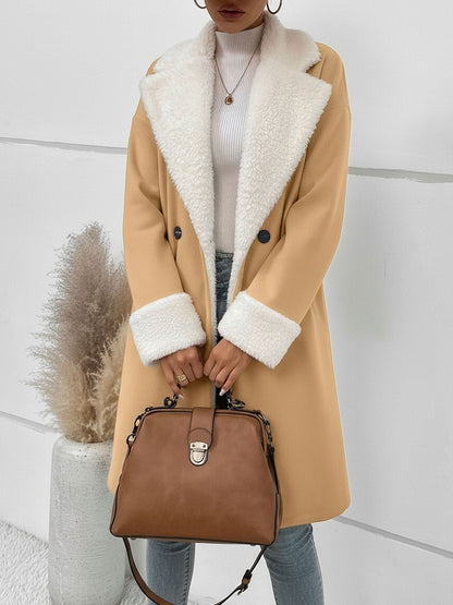 Fleece-Lined Notched Lapel Mid-Length Coat