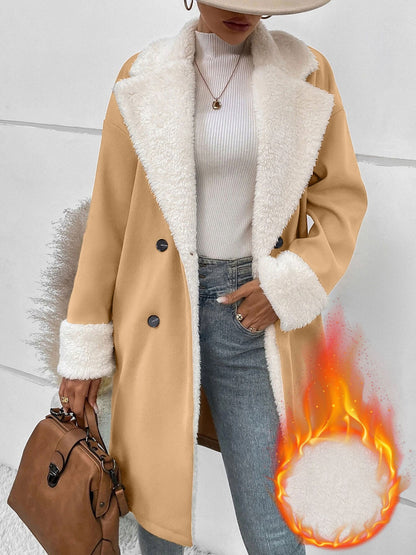 Fleece-Lined Notched Lapel Mid-Length Coat