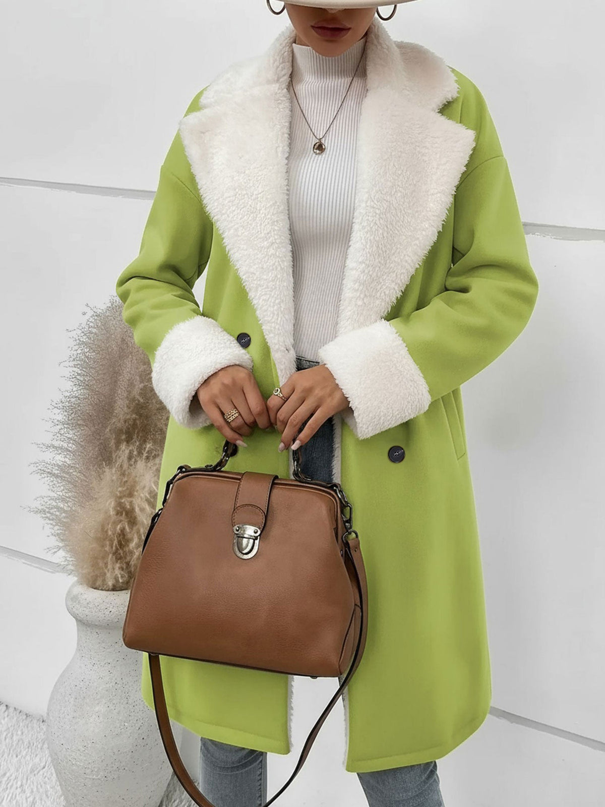 Fleece-Lined Notched Lapel Mid-Length Coat