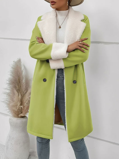 Fleece-Lined Notched Lapel Mid-Length Coat