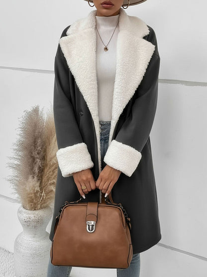 Fleece-Lined Notched Lapel Mid-Length Coat