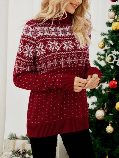 Turtleneck Christmas Snowflake Knitted Ski Sweater