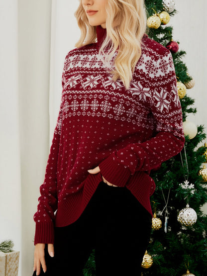 Turtleneck Christmas Snowflake Knitted Ski Sweater
