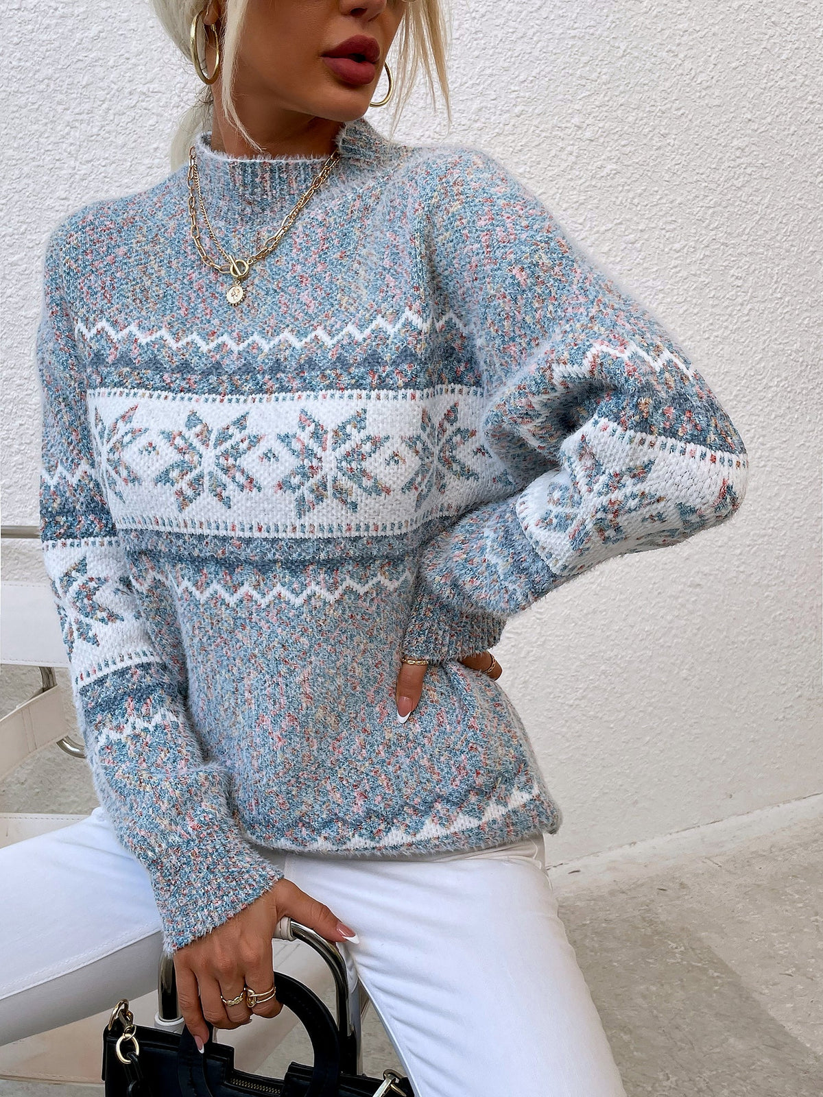Women's Turtleneck Snowflake Sweater