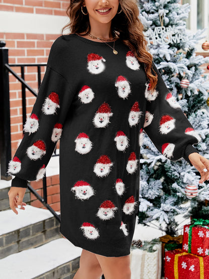 Christmas Santa Claus Puff Sleeves Sweater Dress