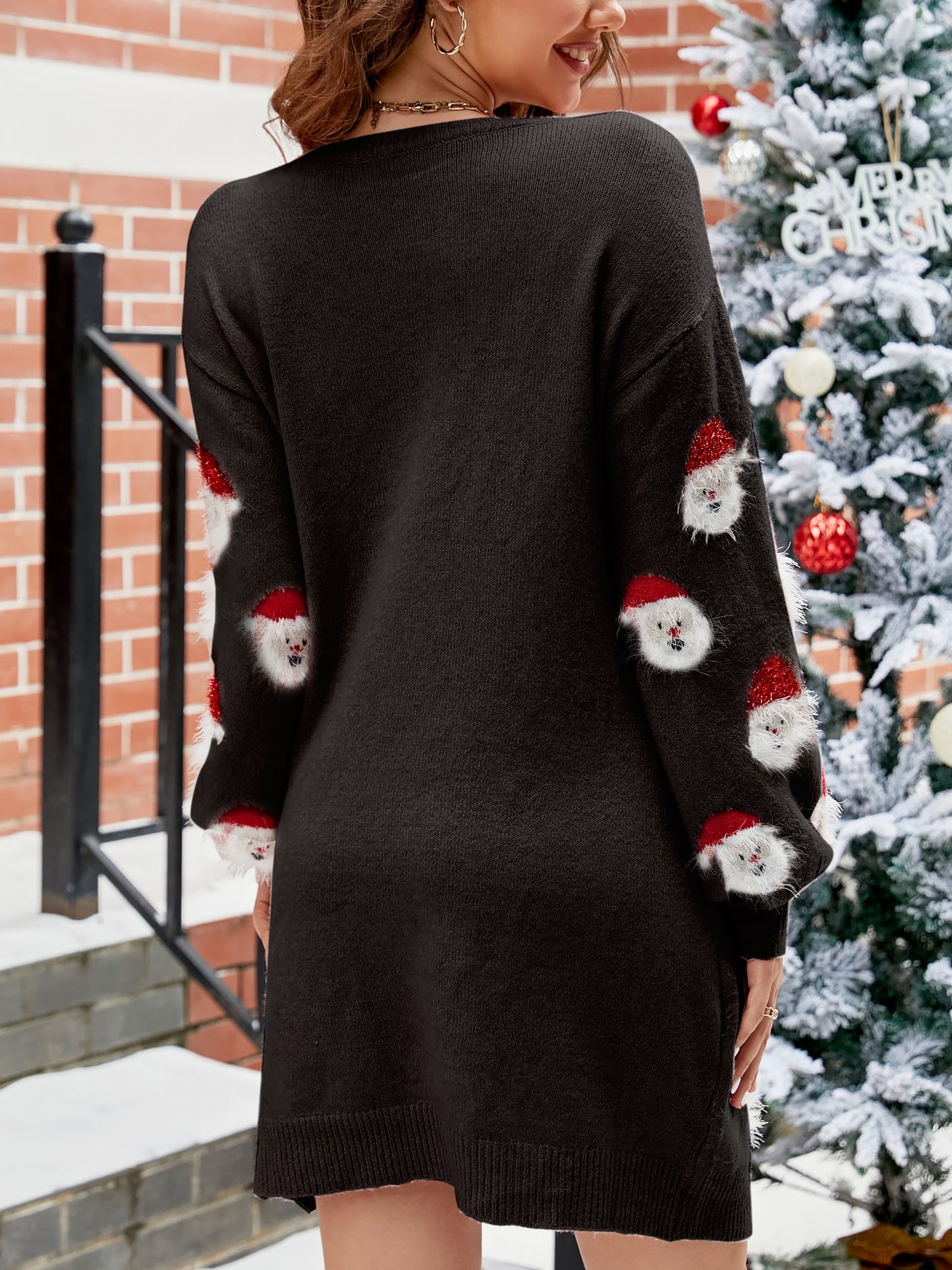 Christmas Santa Claus Puff Sleeves Sweater Dress