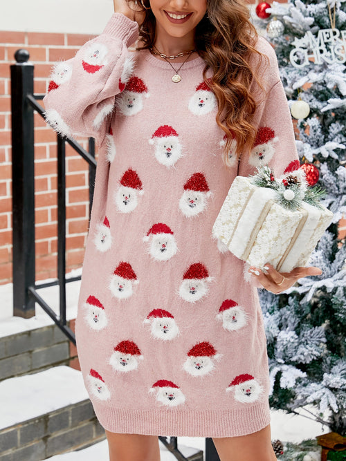 Christmas Santa Claus Puff Sleeves Sweater Dress