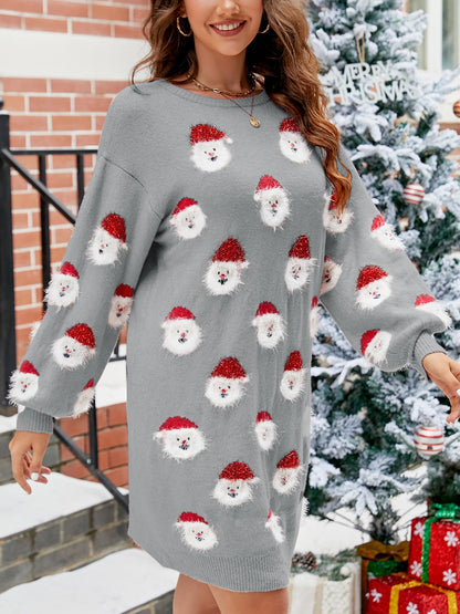 Christmas Santa Claus Puff Sleeves Sweater Dress