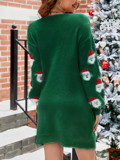 Christmas Santa Claus Puff Sleeves Sweater Dress