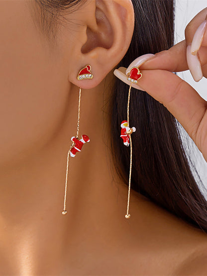 Climbing Santa Claus Asymmetrical Christmas Earrings