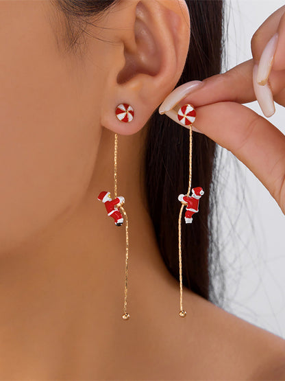 Climbing Santa Claus Asymmetrical Christmas Earrings