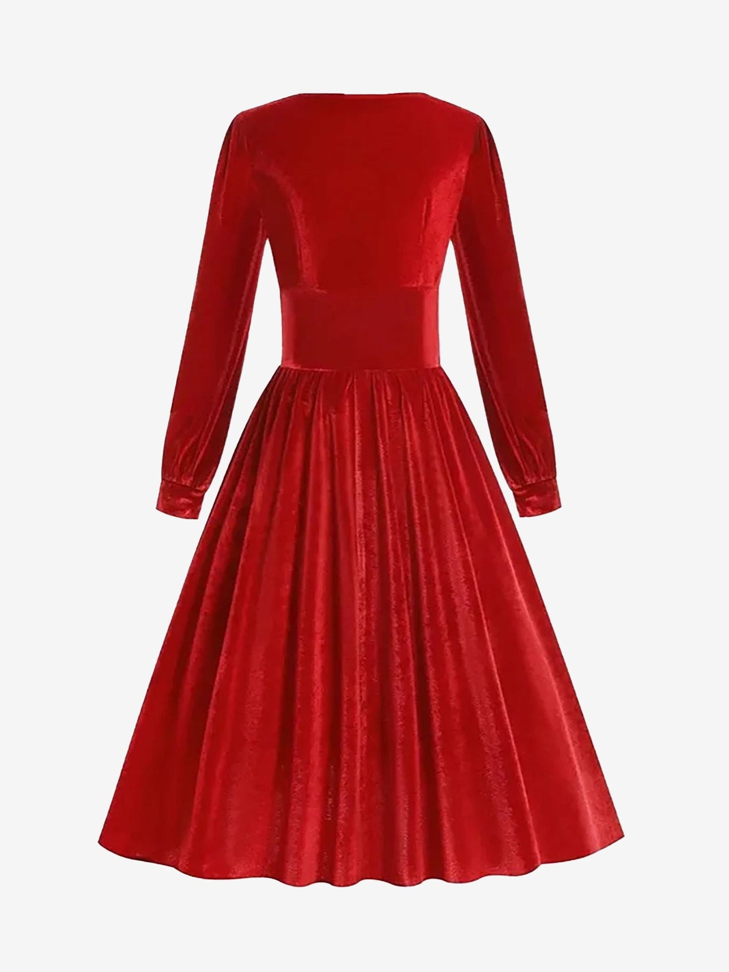 Square Neck Long Sleeve Velvet Christmas A-Line Dress