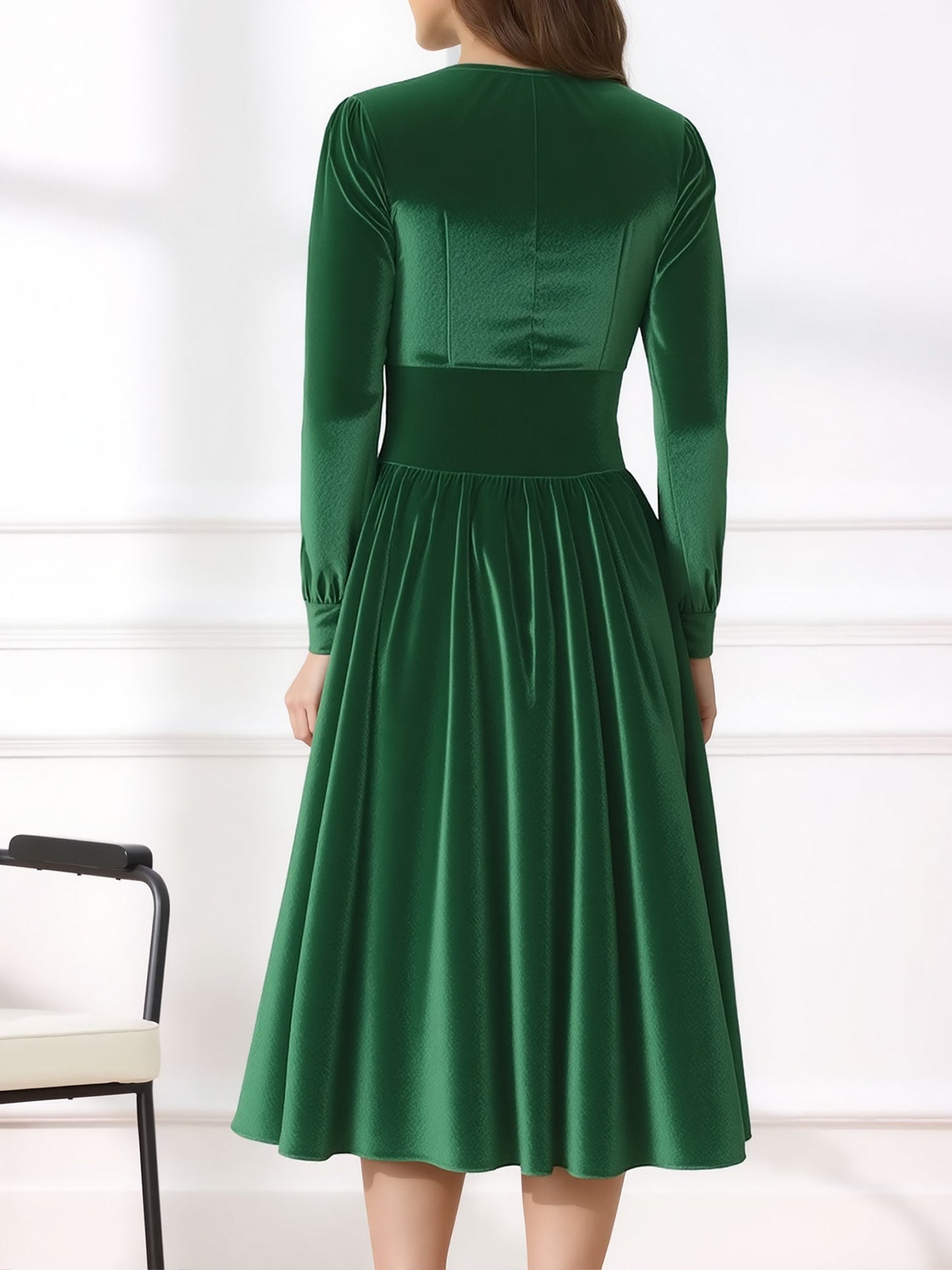 Square Neck Long Sleeve Velvet Christmas A-Line Dress