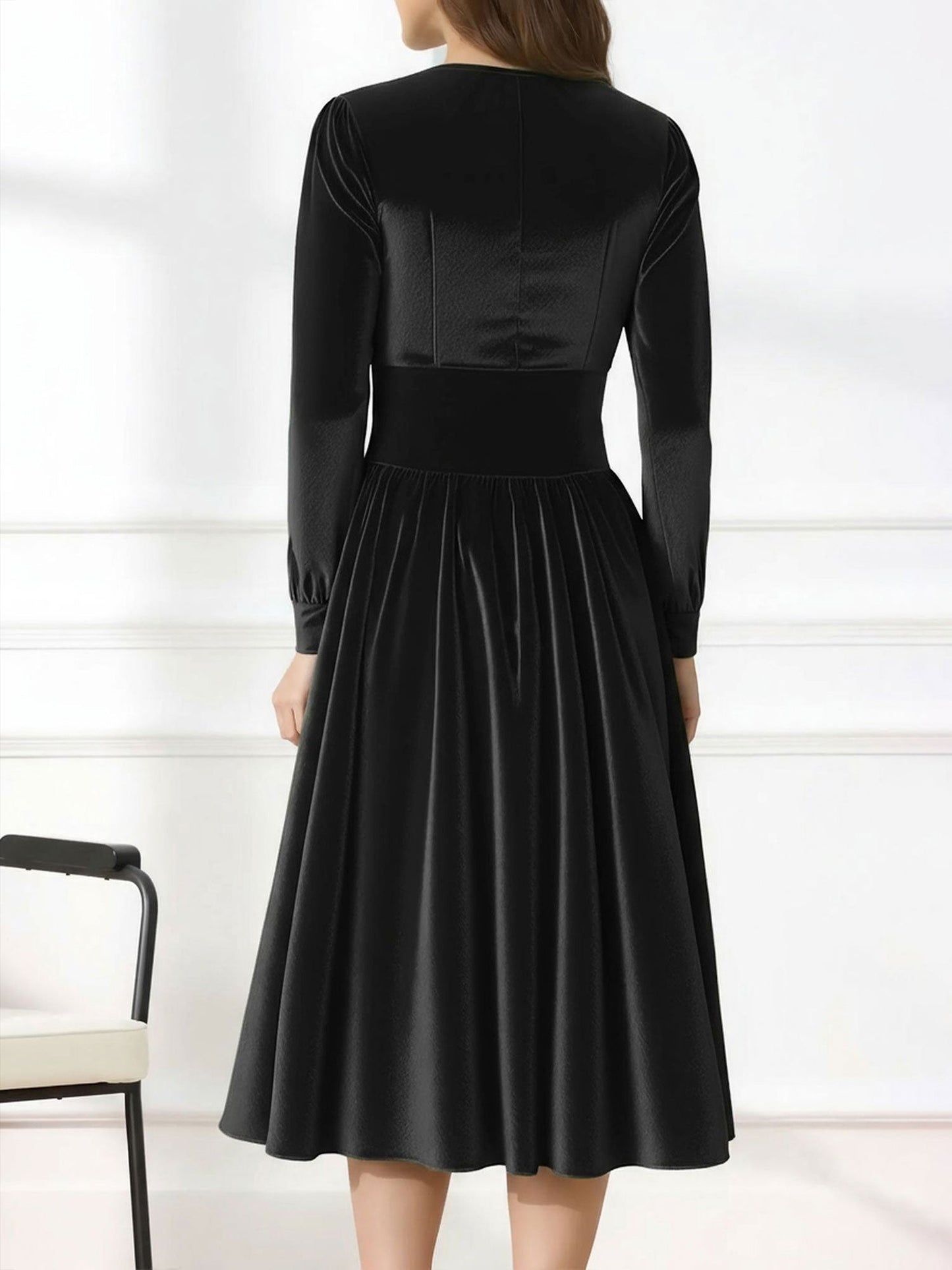Square Neck Long Sleeve Velvet Christmas A-Line Dress