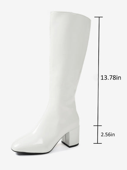 Side Zipper Chunky Heel Square Toe Knee Hight Boots