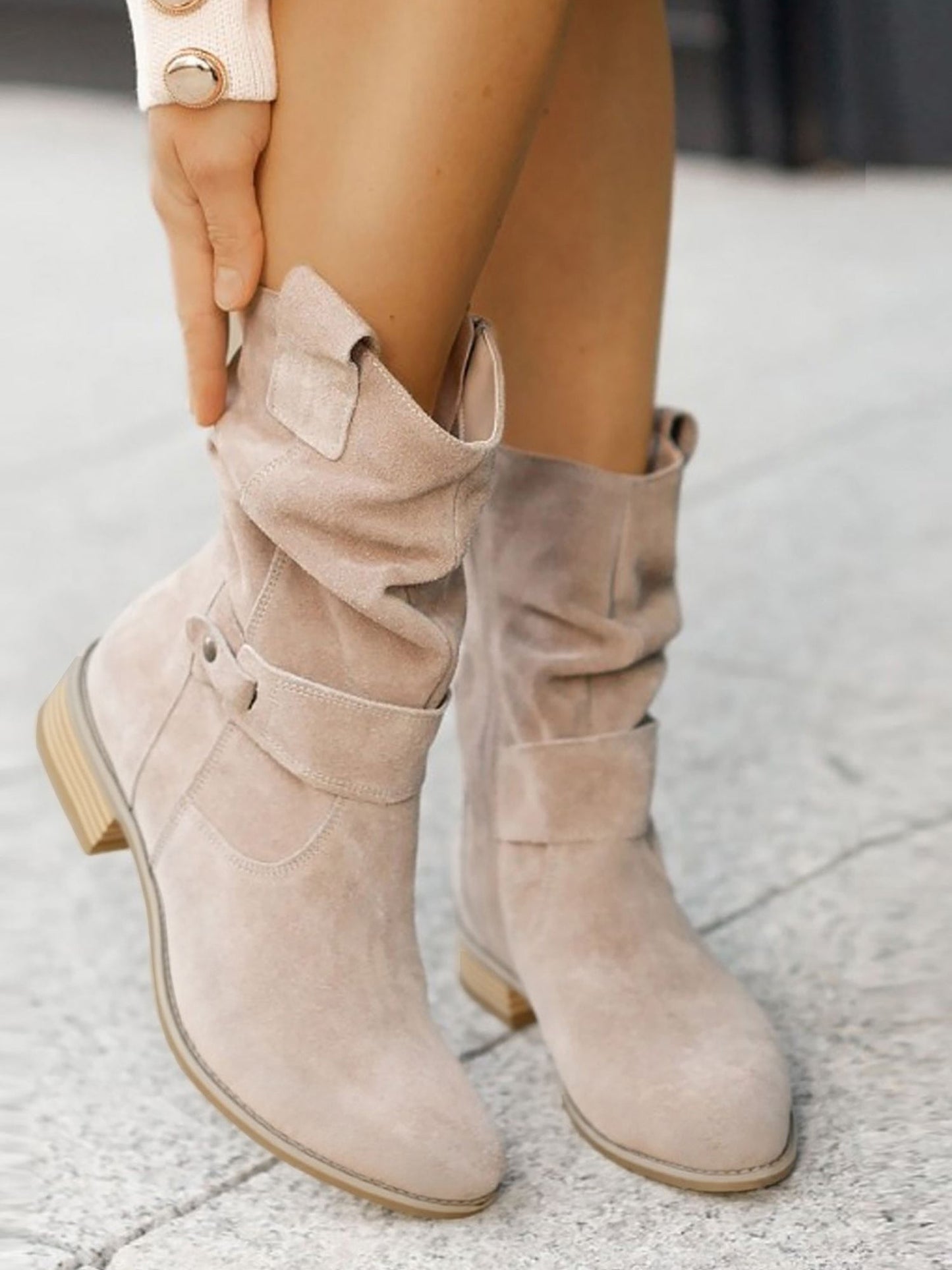 Faux Suede Low Heel Round Toe Ankle Boots