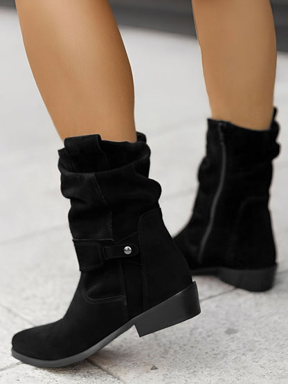 Faux Suede Low Heel Round Toe Ankle Boots
