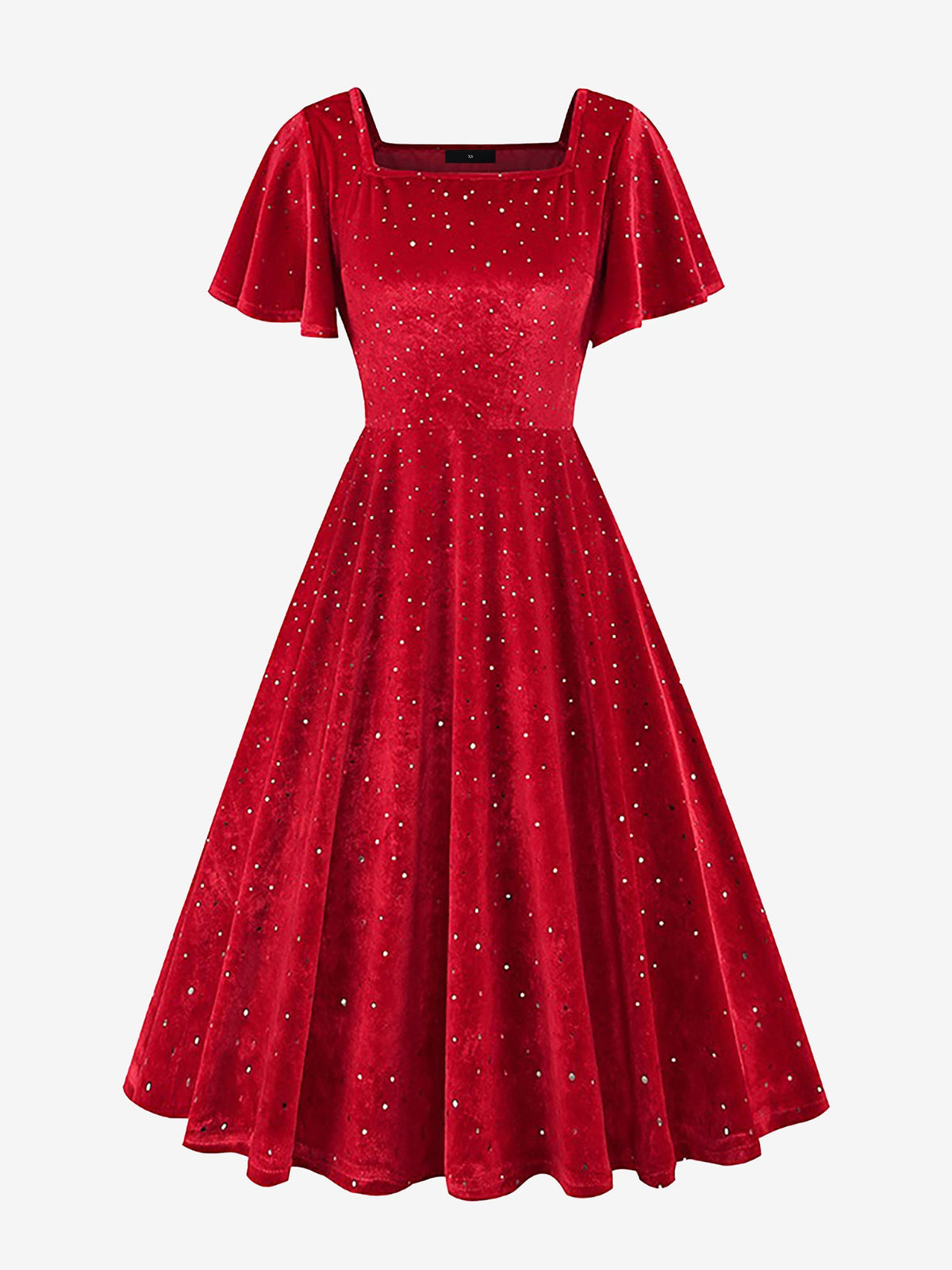 Vintage Velvet Flare Sleeves Square Neck Swing Dress