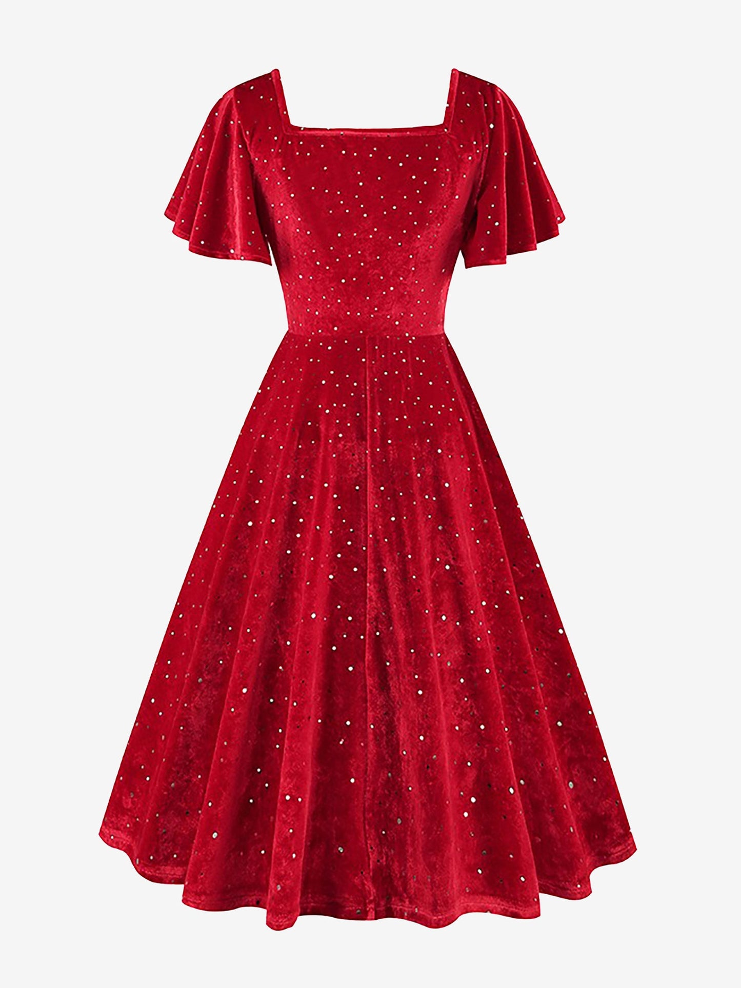 Vintage Velvet Flare Sleeves Square Neck Swing Dress