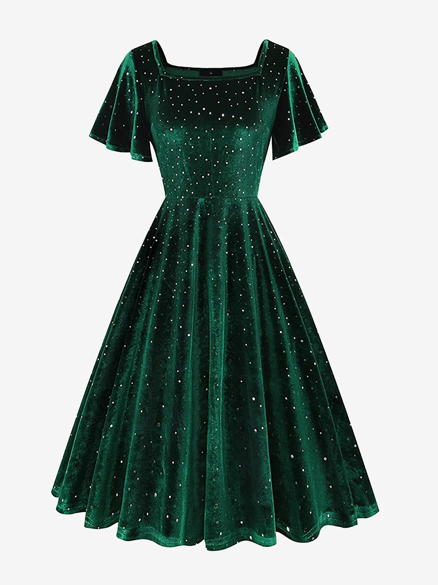 Vintage Velvet Flare Sleeves Square Neck Swing Dress