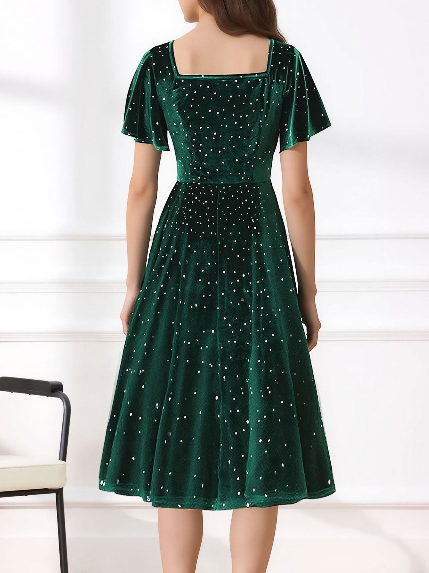 Vintage Velvet Flare Sleeves Square Neck Swing Dress