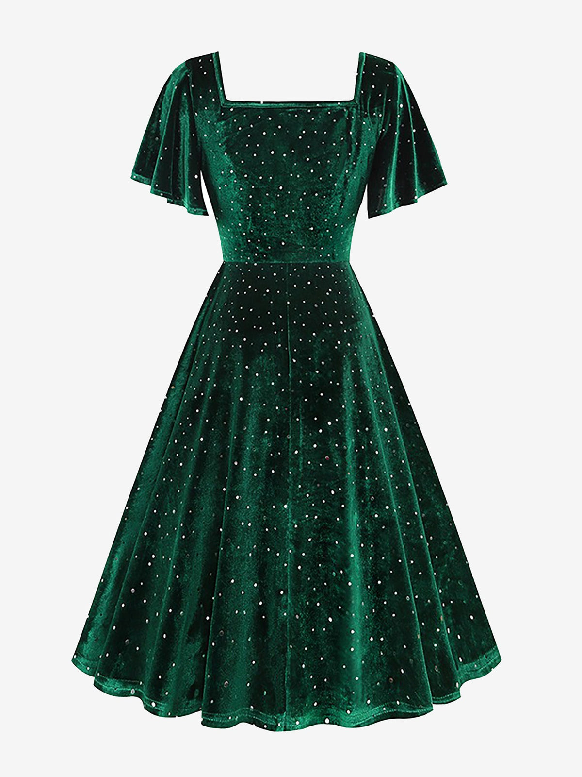 Vintage Velvet Flare Sleeves Square Neck Swing Dress