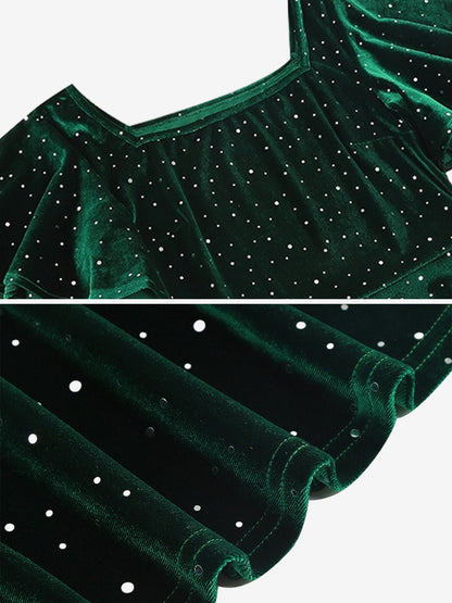 Vintage Velvet Flare Sleeves Square Neck Swing Dress