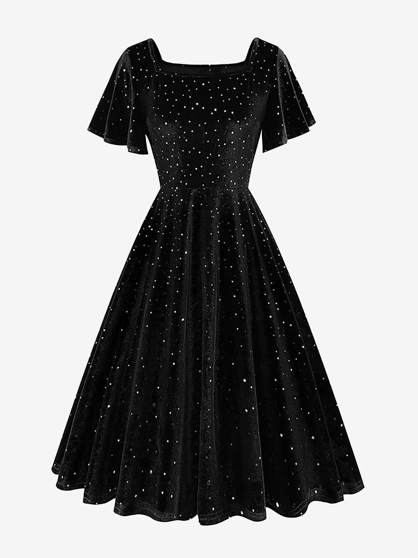 Vintage Velvet Flare Sleeves Square Neck Swing Dress