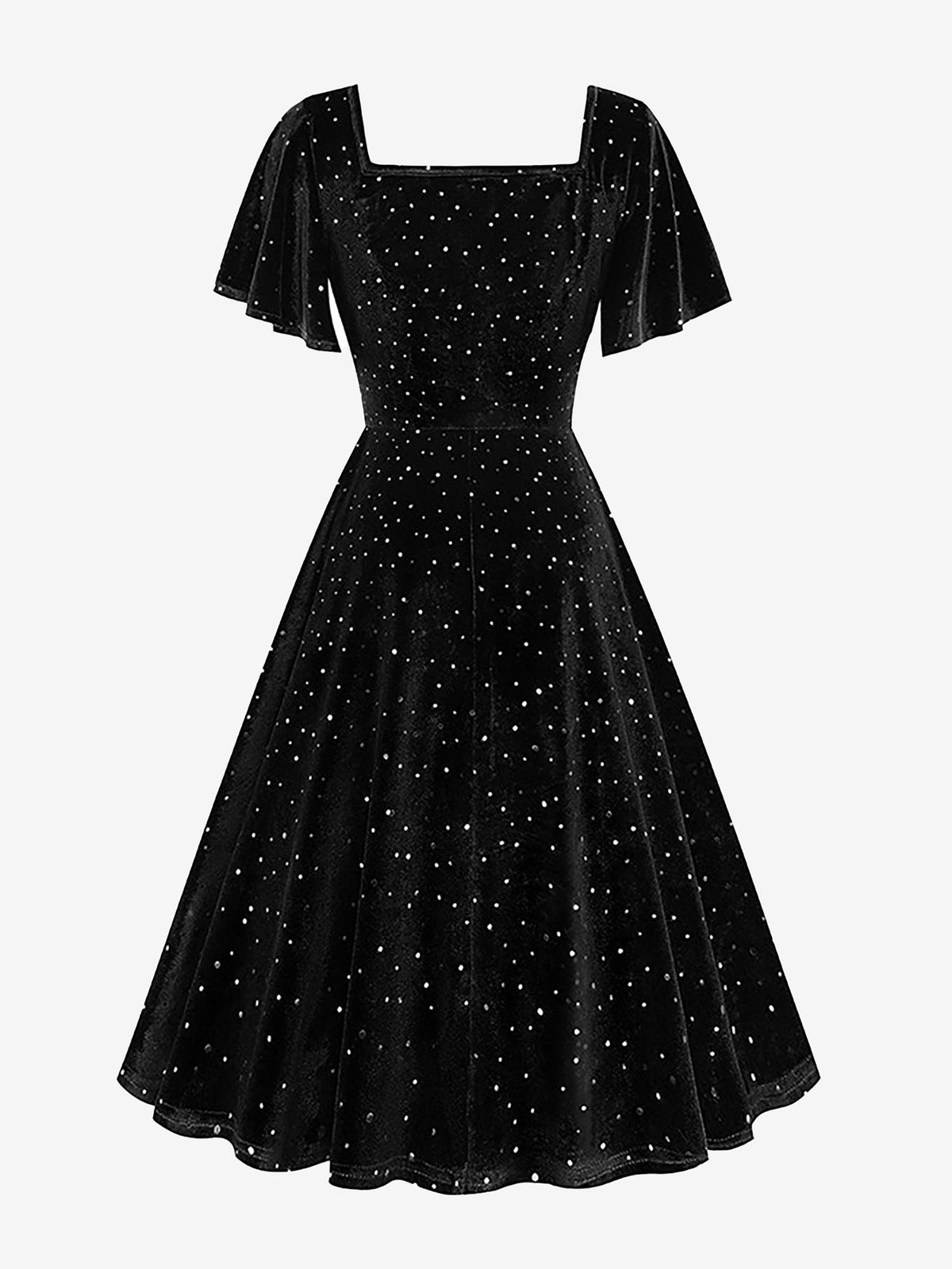 Vintage Velvet Flare Sleeves Square Neck Swing Dress