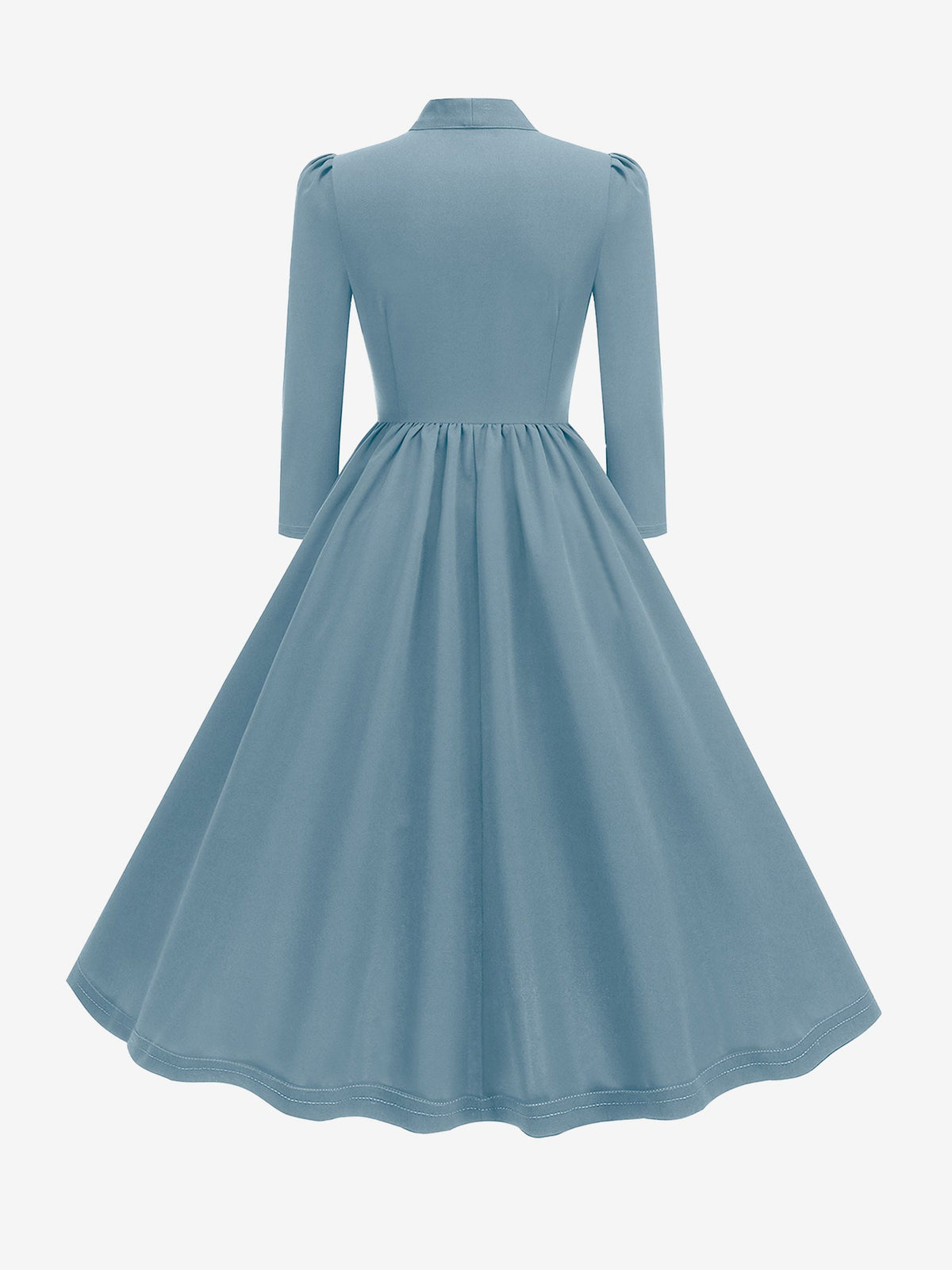 Bow Tie Neck Button Down Midi Swing Dress