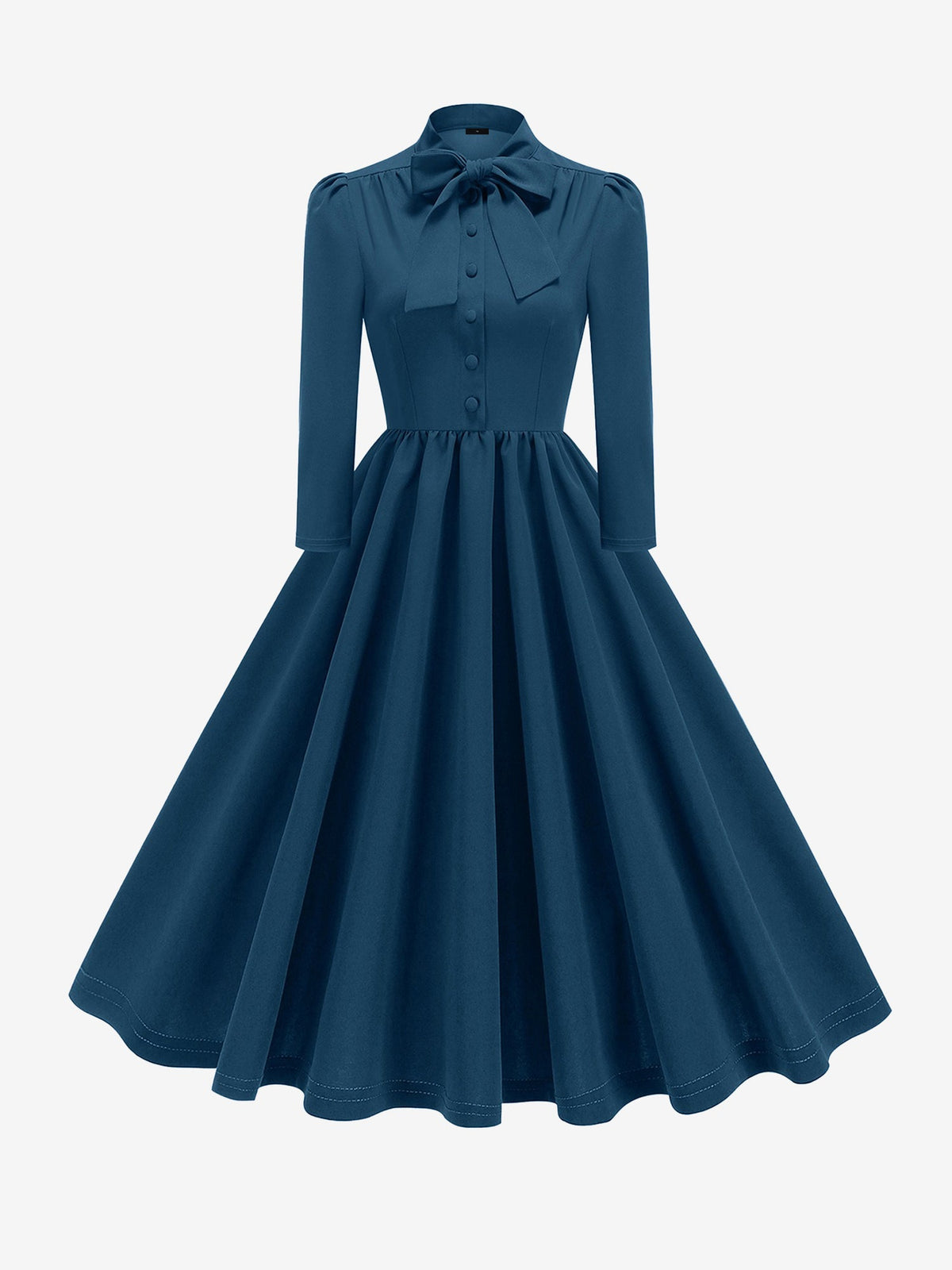 Bow Tie Neck Button Down Midi Swing Dress