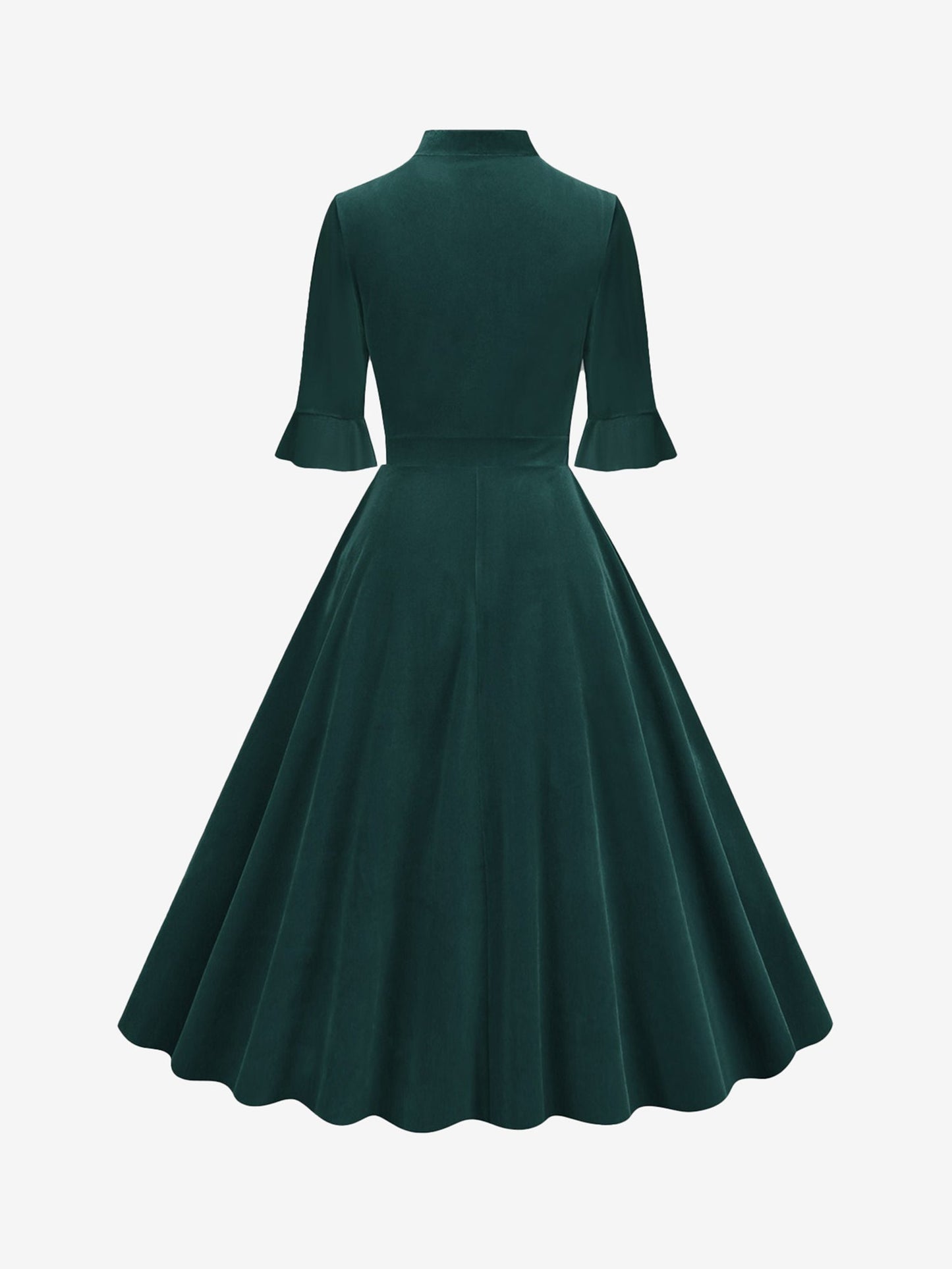 Vintage Velvet Ruffled Sleeves Bow Tie Midi Swing Dress