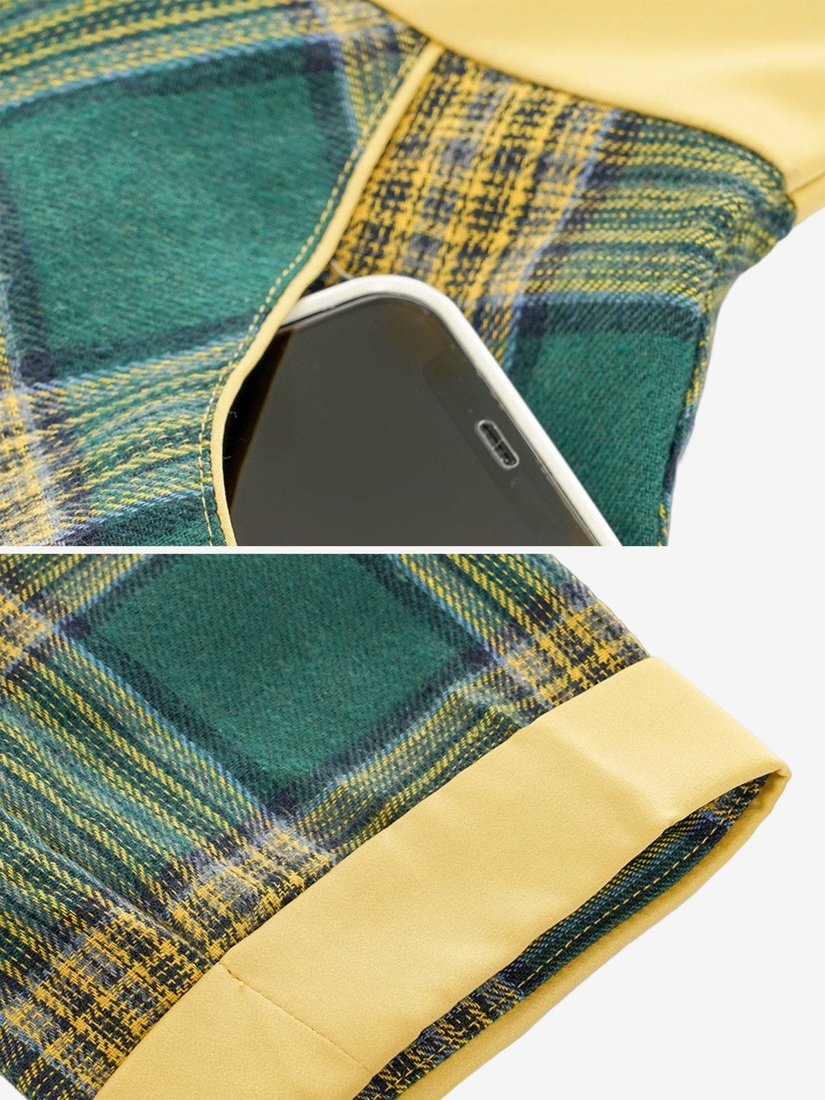 Bow Tie Neck 3/4 Sleeves Pockets Plaid A-Line Dress