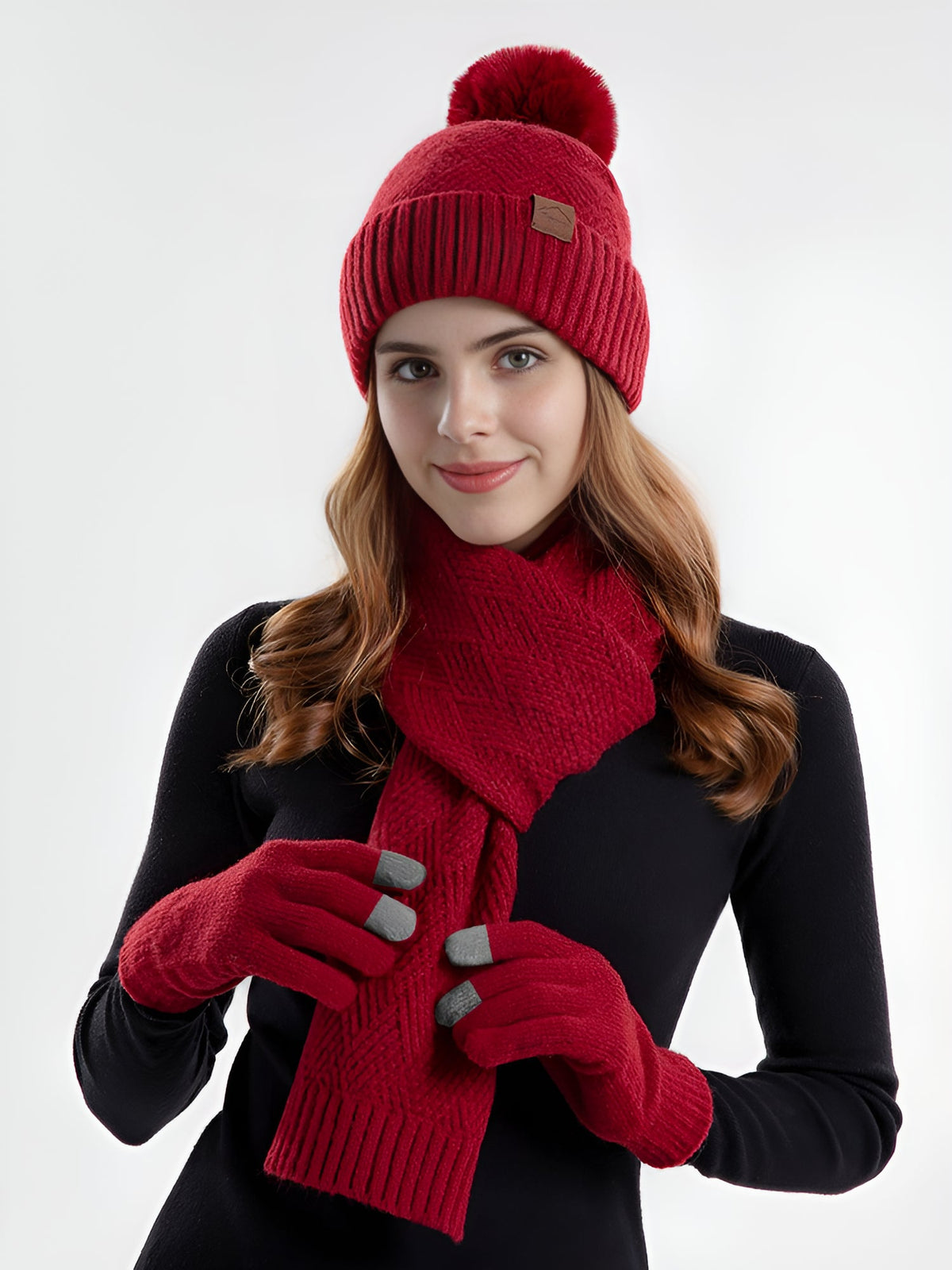 3 Pieces Knitted Beanie Hat & Scarf & Gloves Set