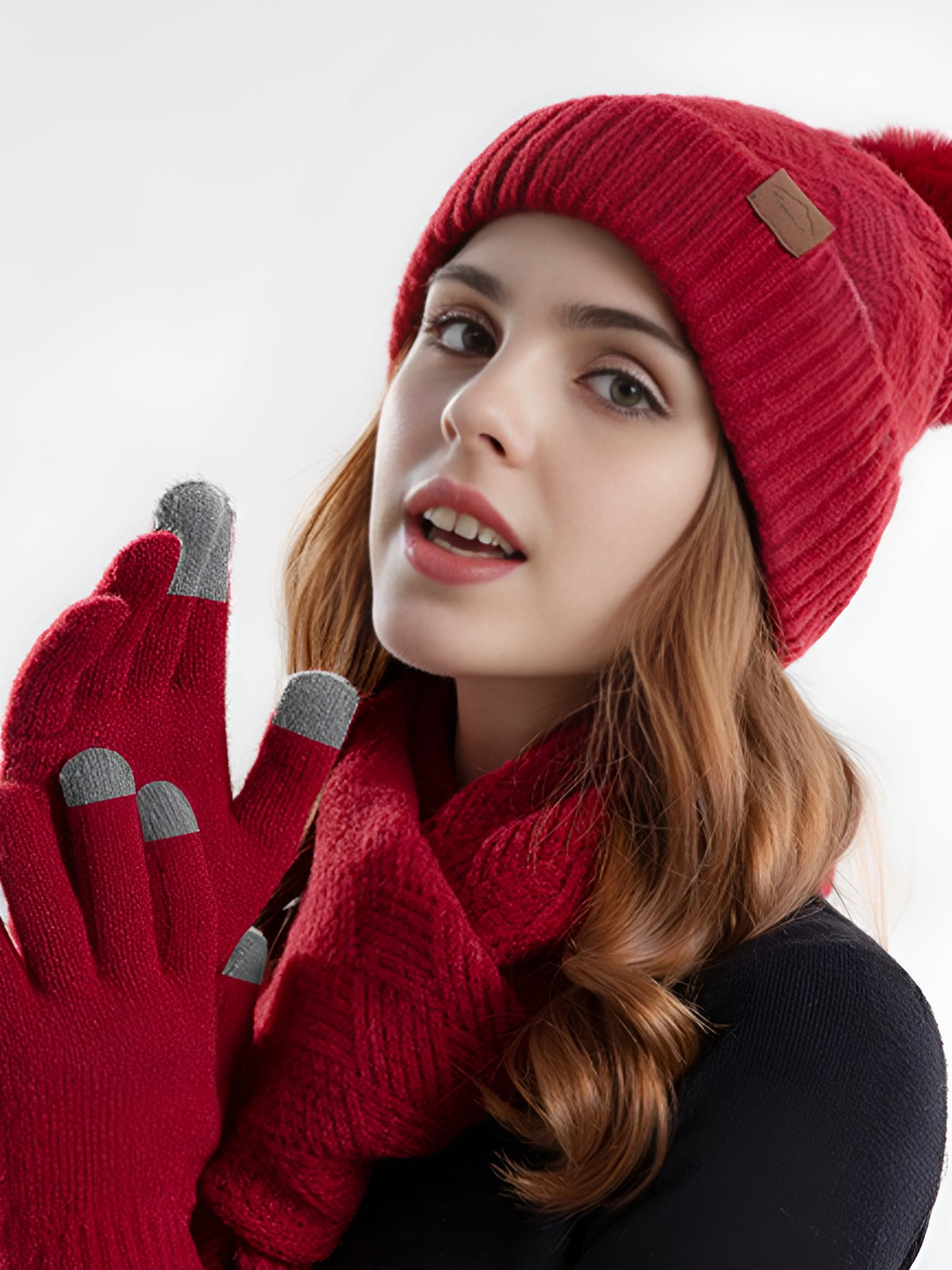 3 Pieces Knitted Beanie Hat & Scarf & Gloves Set