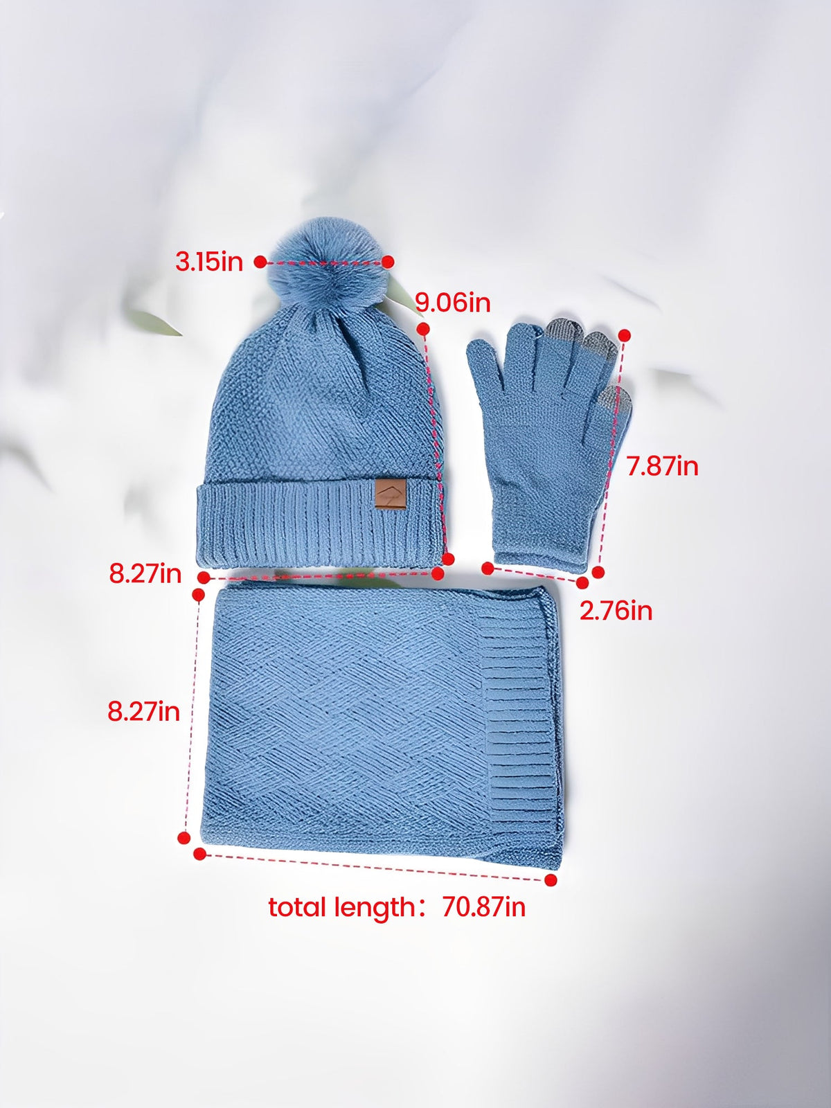 3 Pieces Knitted Beanie Hat & Scarf & Gloves Set