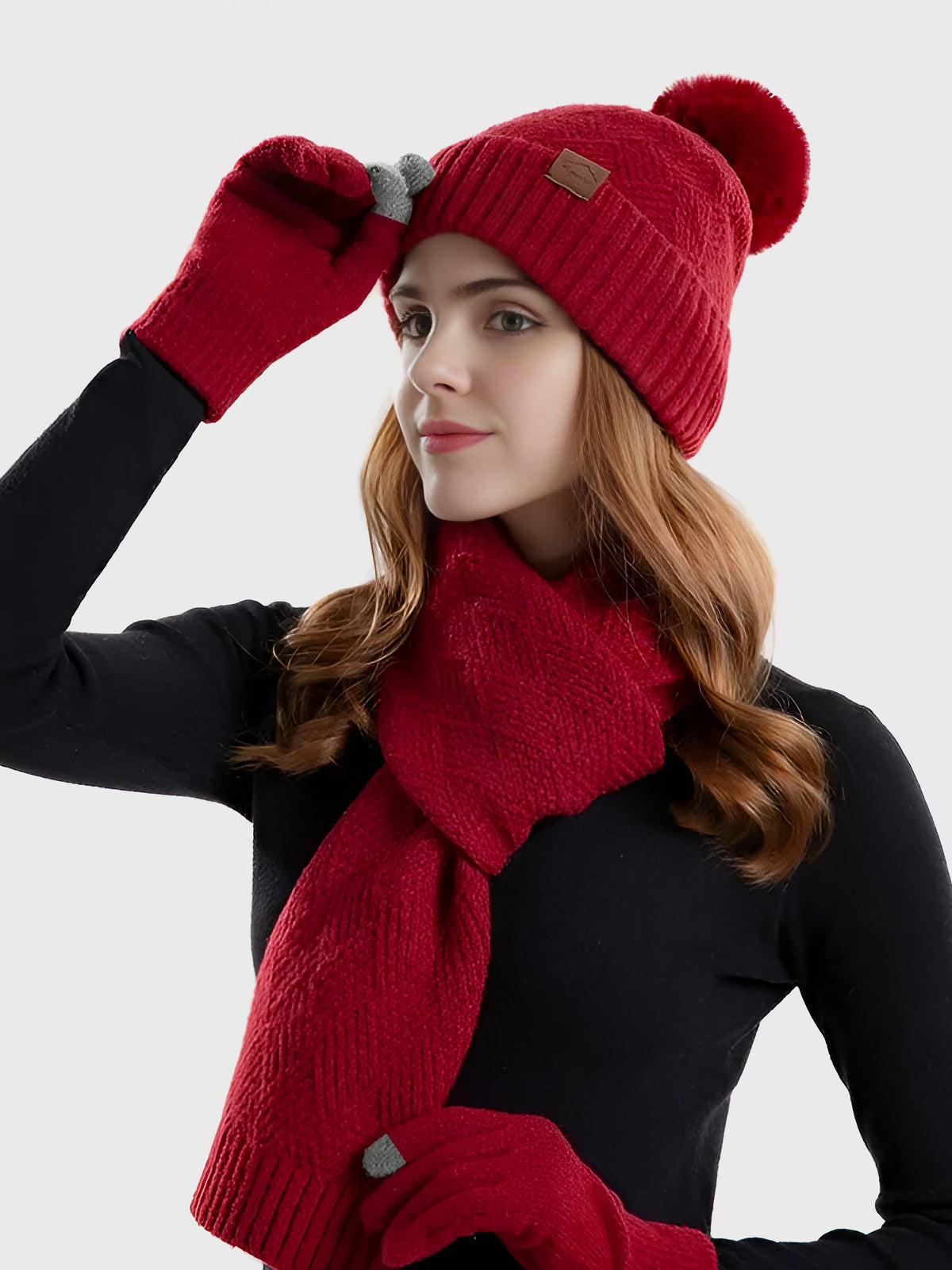 3 Pieces Knitted Beanie Hat & Scarf & Gloves Set