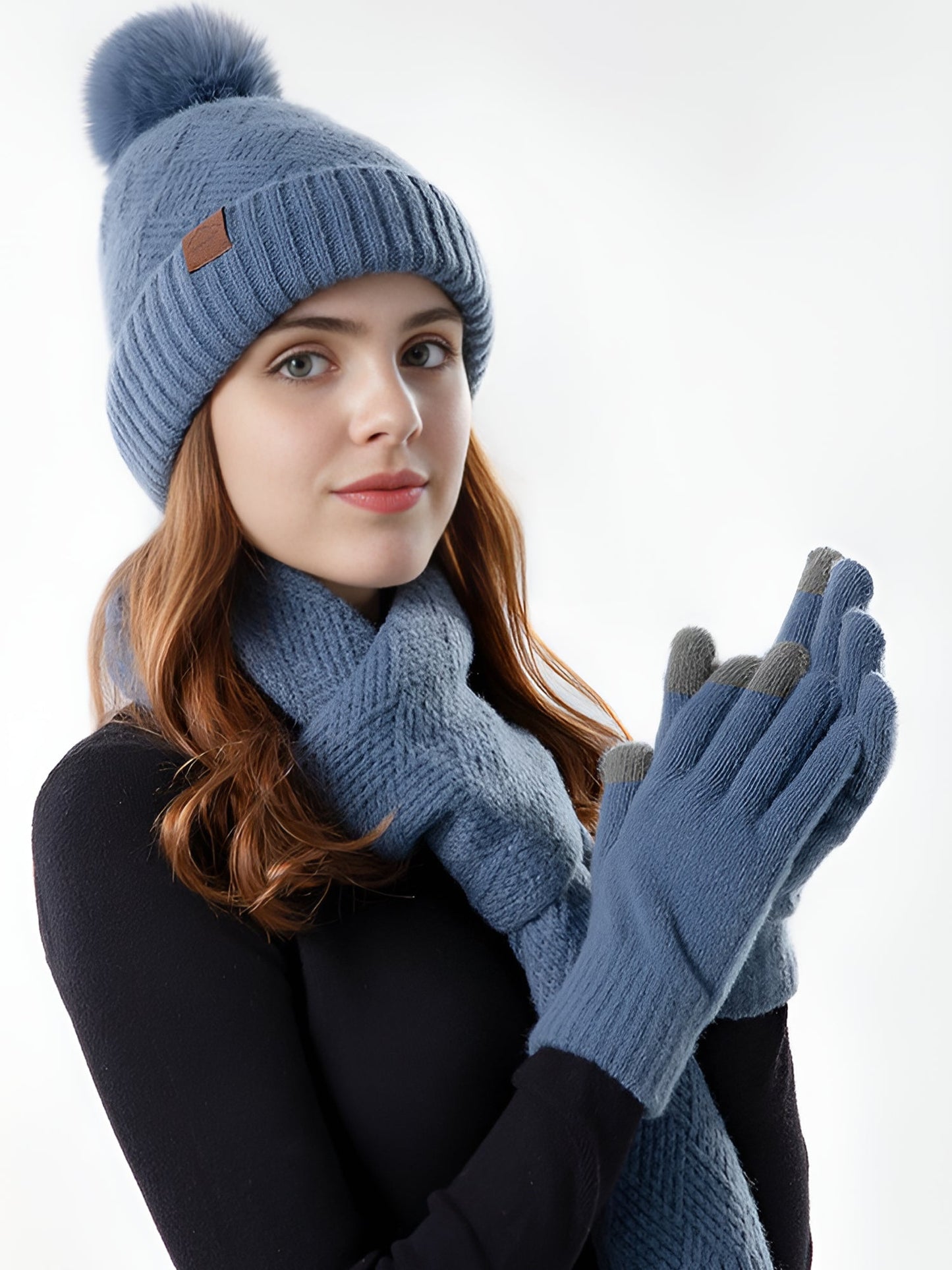 3 Pieces Knitted Beanie Hat & Scarf & Gloves Set