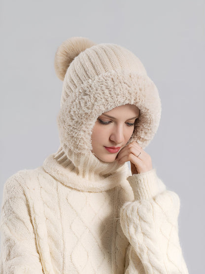 Windproof Fleece Lined Warm Beanie Hat Scarf All-in-one