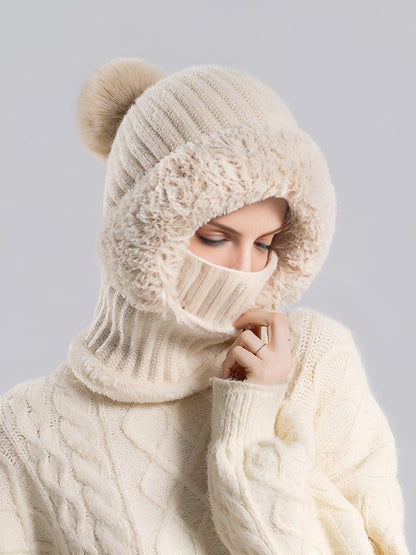 Windproof Fleece Lined Warm Beanie Hat Scarf All-in-one