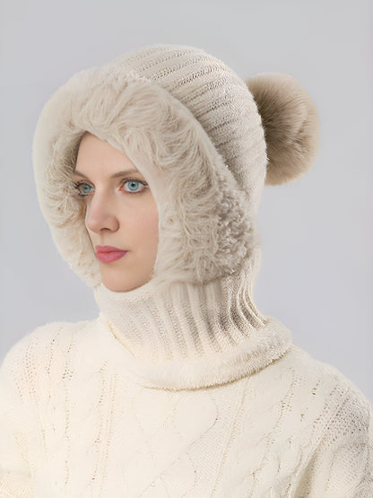 Windproof Fleece Lined Warm Beanie Hat Scarf All-in-one